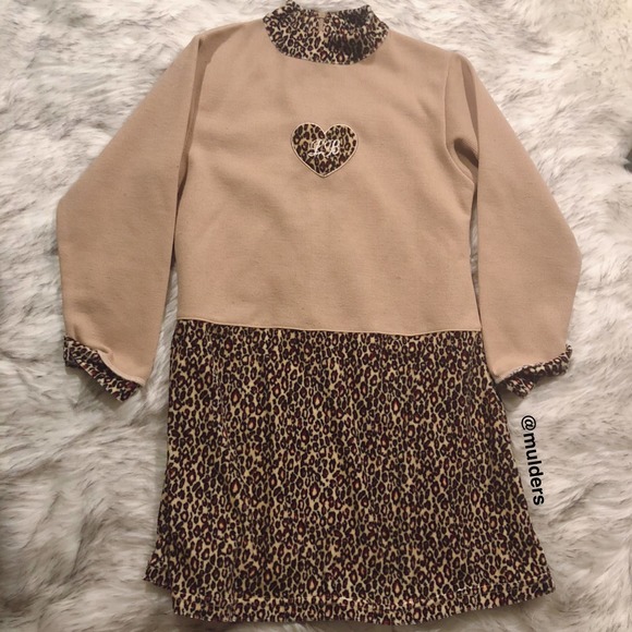 Vintage Girls Leopard Print Heart Dress Size 10